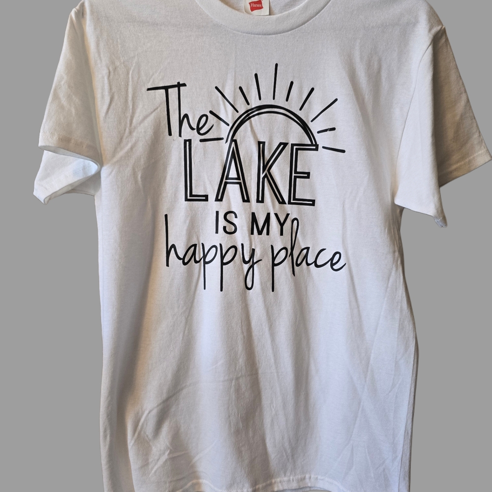 Hanes White Short Sleeve Tee - The Lake Is My Happy Place